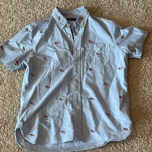 Ralph Lauren L Light Blue Short-Sleeve Button-Down Shirt with Embroidered Flags
